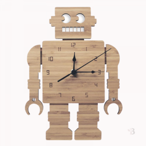 Bamboo Wall Clock - Robot